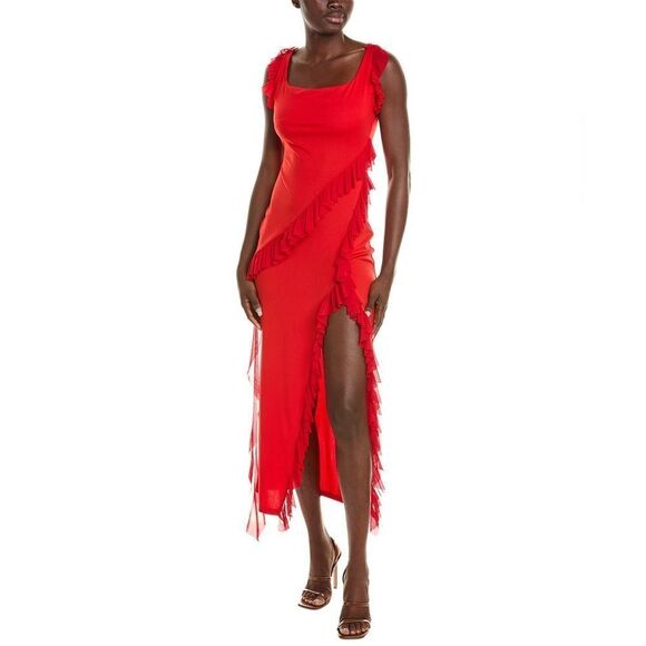 NWOT Serenette Red Ruffle Midi Dress Size Medium - Picture 2 of 5